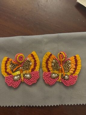Handcrafted Pink & Yellow Butterfly Beaded Earrings